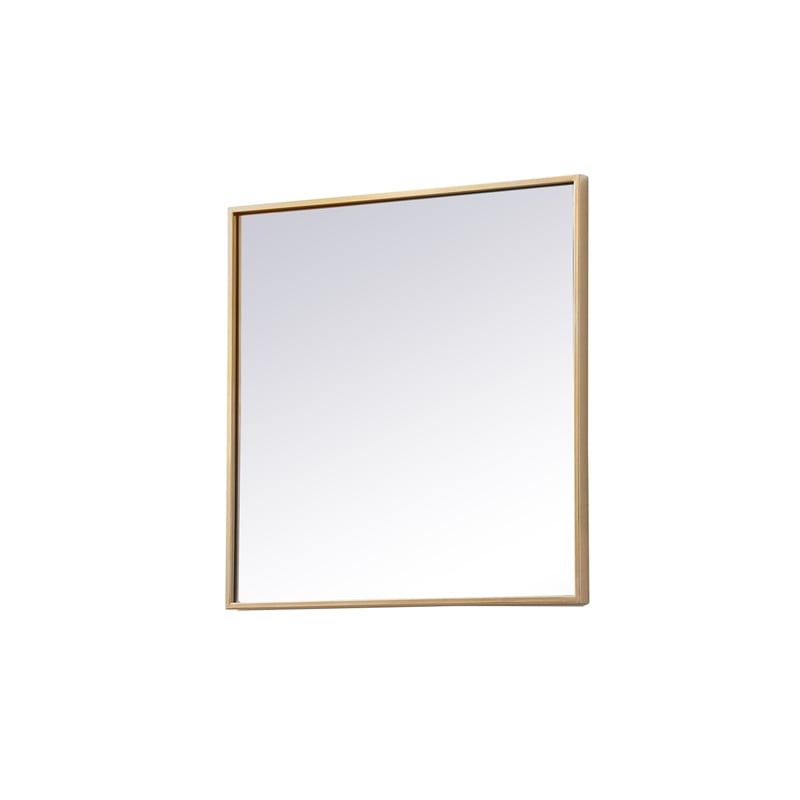 Pemberly Row Square Modern Vanity Mirror in Metal and MDF Brass Finish