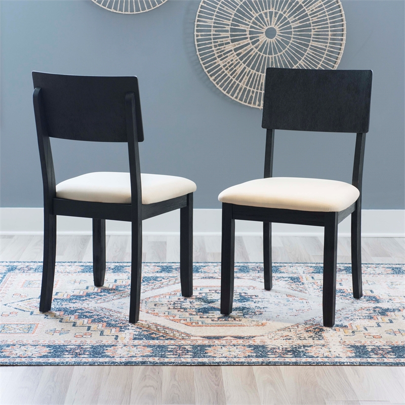 Pemberly Row Set of 2 Dining Chairs in Acacia Wood and Charcoal Gray