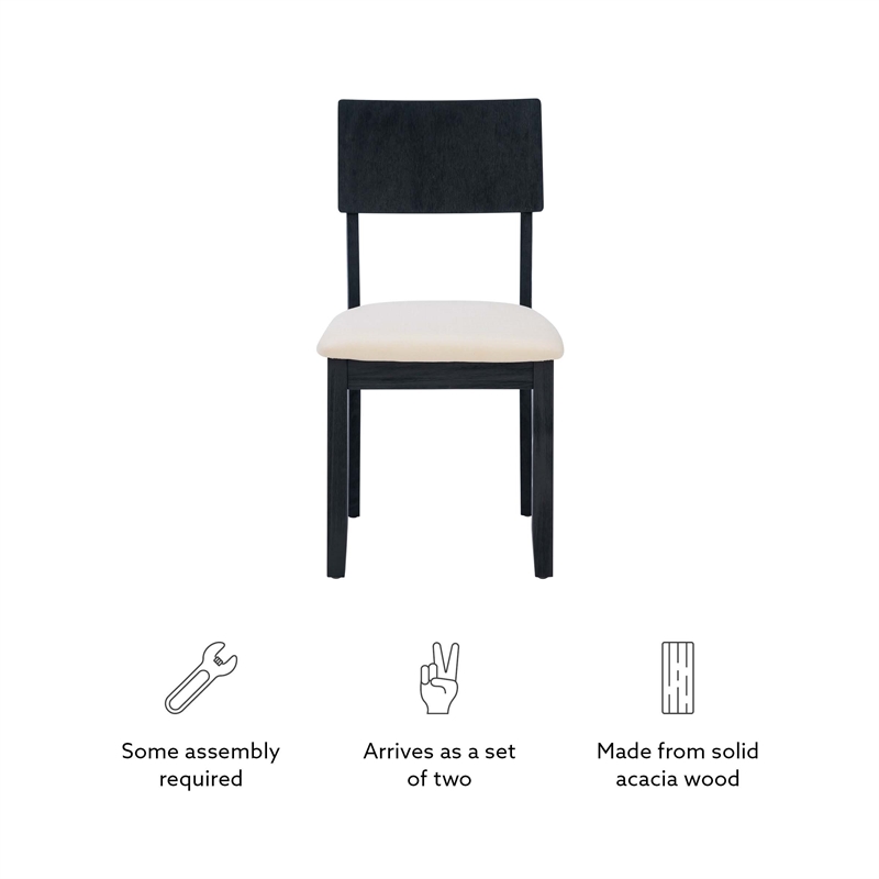 Pemberly Row Set of 2 Dining Chairs in Acacia Wood and Charcoal Gray