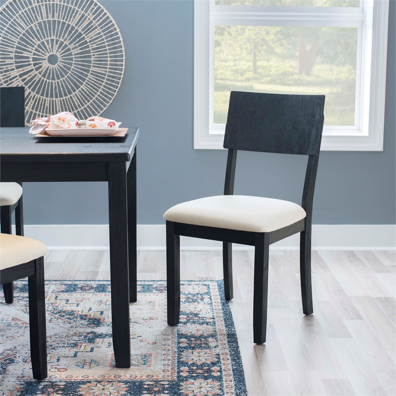 Pemberly Row Set of 2 Dining Chairs in Acacia Wood and Charcoal Gray