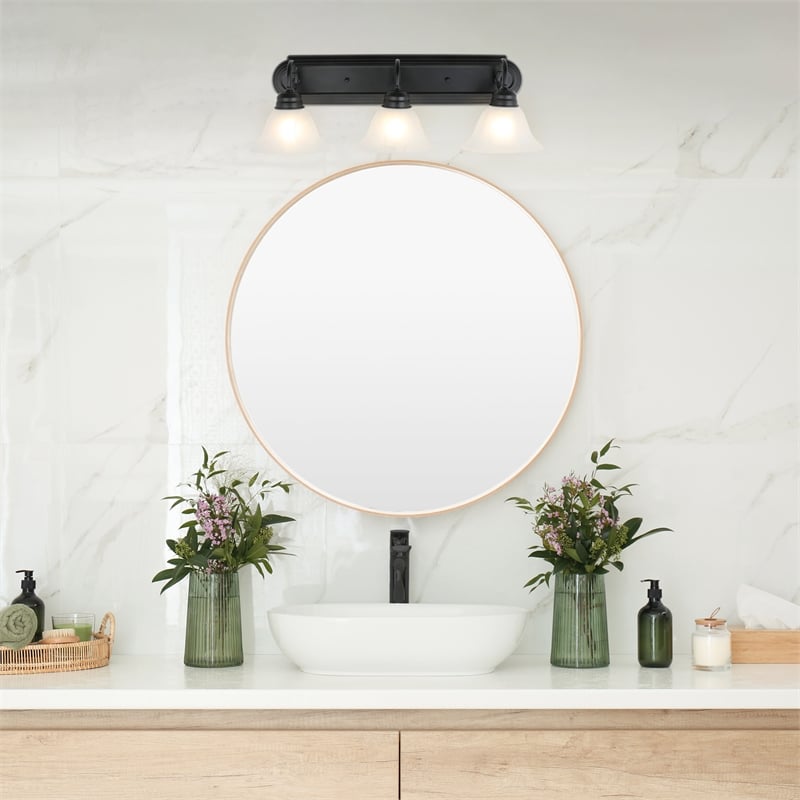 Pemberly Row 3-Light Stainless Steel Matte Black Vanity Light Fixture