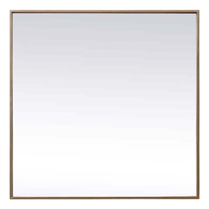 Pemberly Row 30&quot Square Modern Metal and MDF Vanity Mirror in Brass