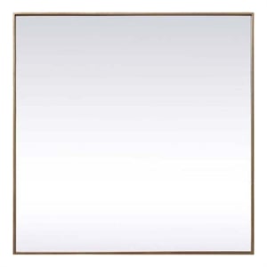 Pemberly Row 42&quot Square Modern Metal and MDF Vanity Mirror in Brass