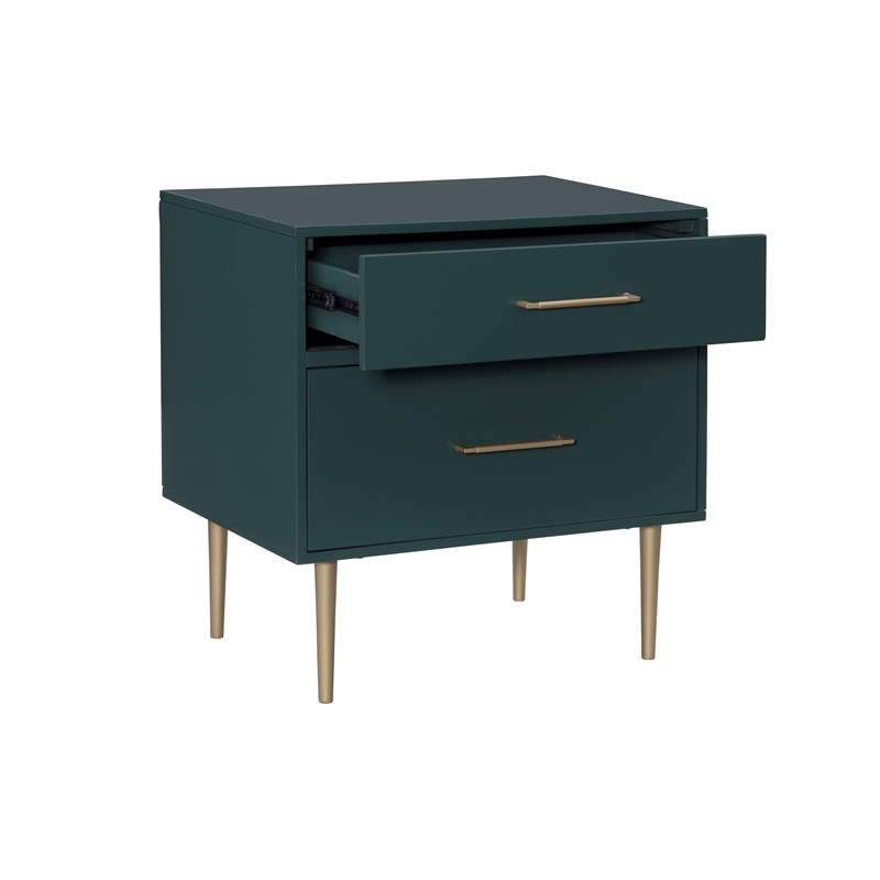 Pemberly Row Wooden Nightstand with Gold Accents in Dark Green Finish