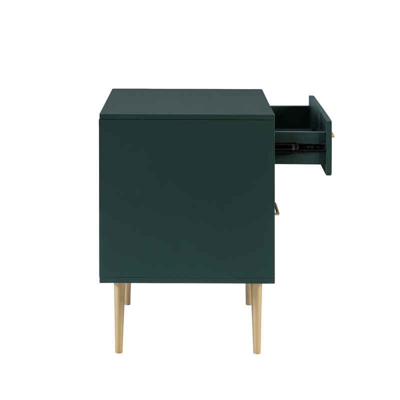 Pemberly Row Wooden Nightstand with Gold Accents in Dark Green Finish