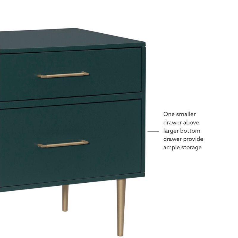 Pemberly Row Wooden Nightstand with Gold Accents in Dark Green Finish
