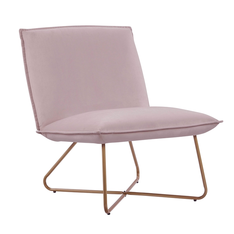 Pemberly Row Blush Pink Velvet Accent Chair with Gold Metal Legs