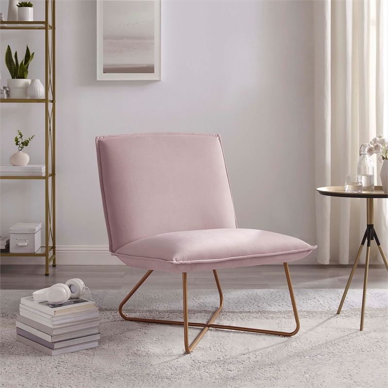 Pemberly Row Blush Pink Velvet Accent Chair with Gold Metal Legs