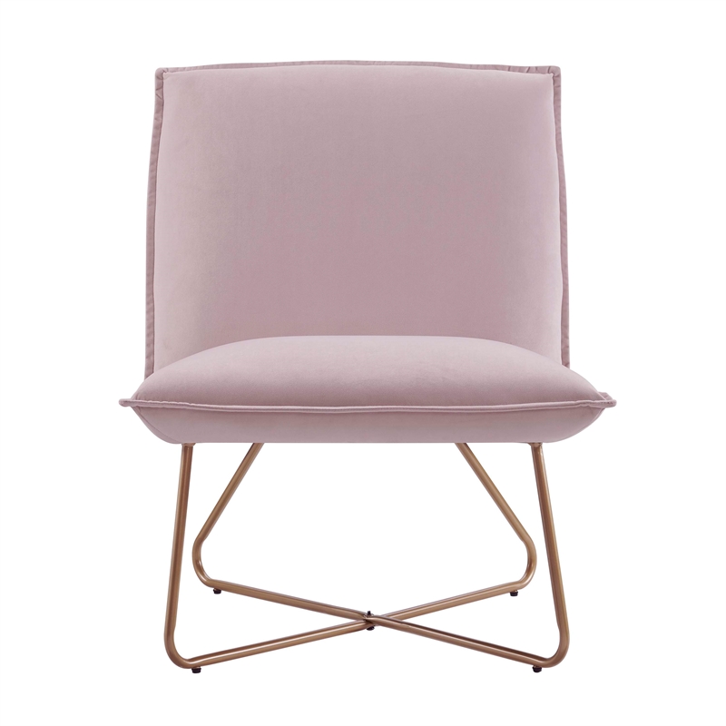 Pemberly Row Blush Pink Velvet Accent Chair with Gold Metal Legs