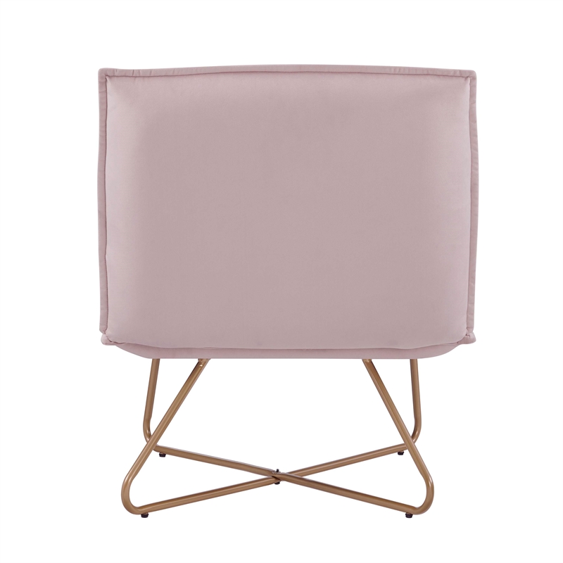 Pemberly Row Blush Pink Velvet Accent Chair with Gold Metal Legs