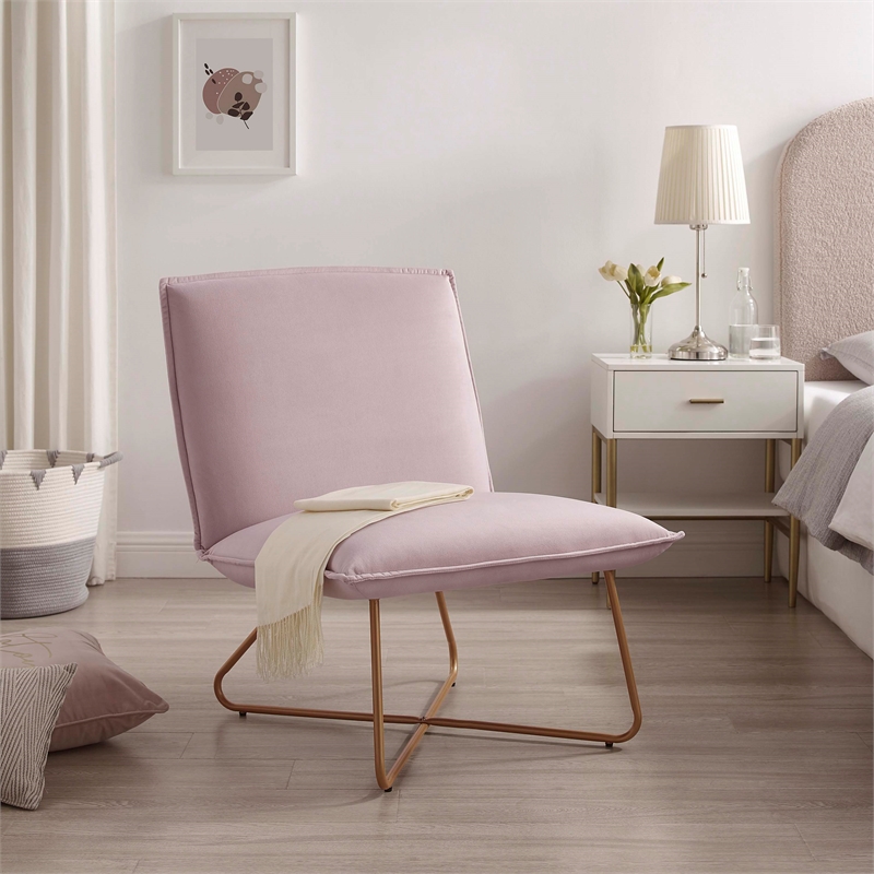 Pemberly Row Blush Pink Velvet Accent Chair with Gold Metal Legs