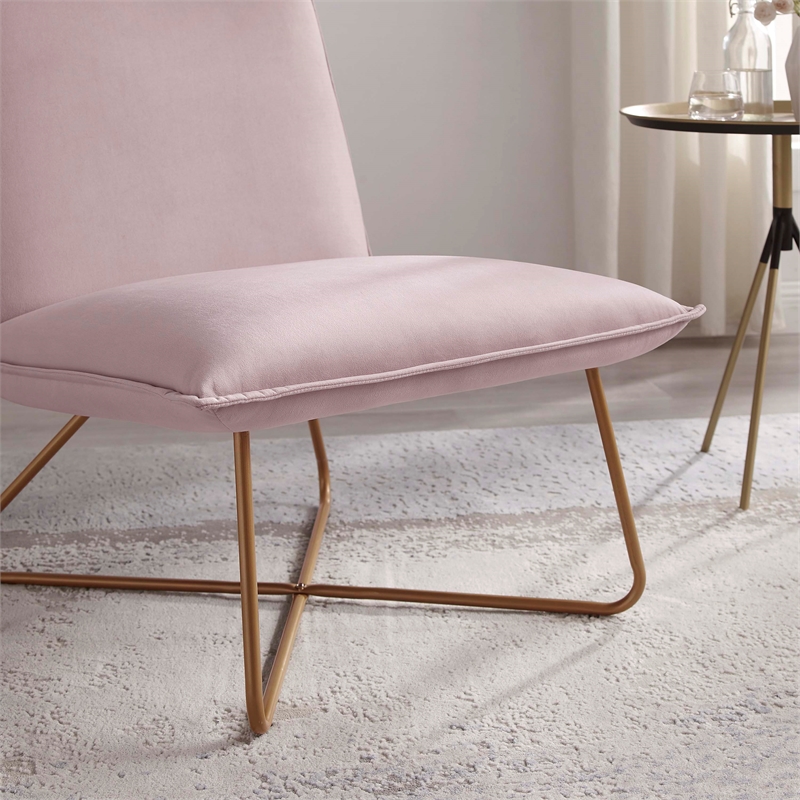 Pemberly Row Blush Pink Velvet Accent Chair with Gold Metal Legs