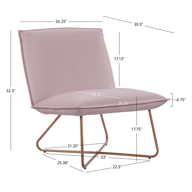 Pemberly Row Blush Pink Velvet Accent Chair with Gold Metal Legs