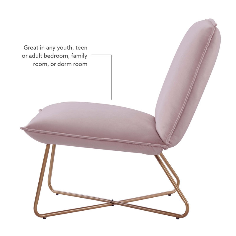 Pemberly Row Blush Pink Velvet Accent Chair with Gold Metal Legs