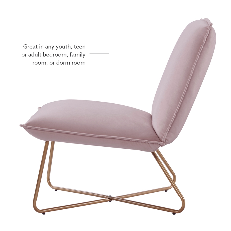 Pemberly Row Blush Pink Velvet Accent Chair with Gold Metal Legs