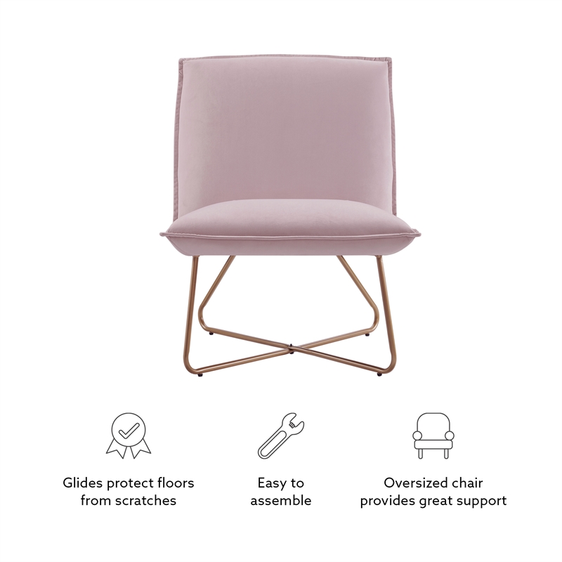 Pemberly Row Blush Pink Velvet Accent Chair with Gold Metal Legs