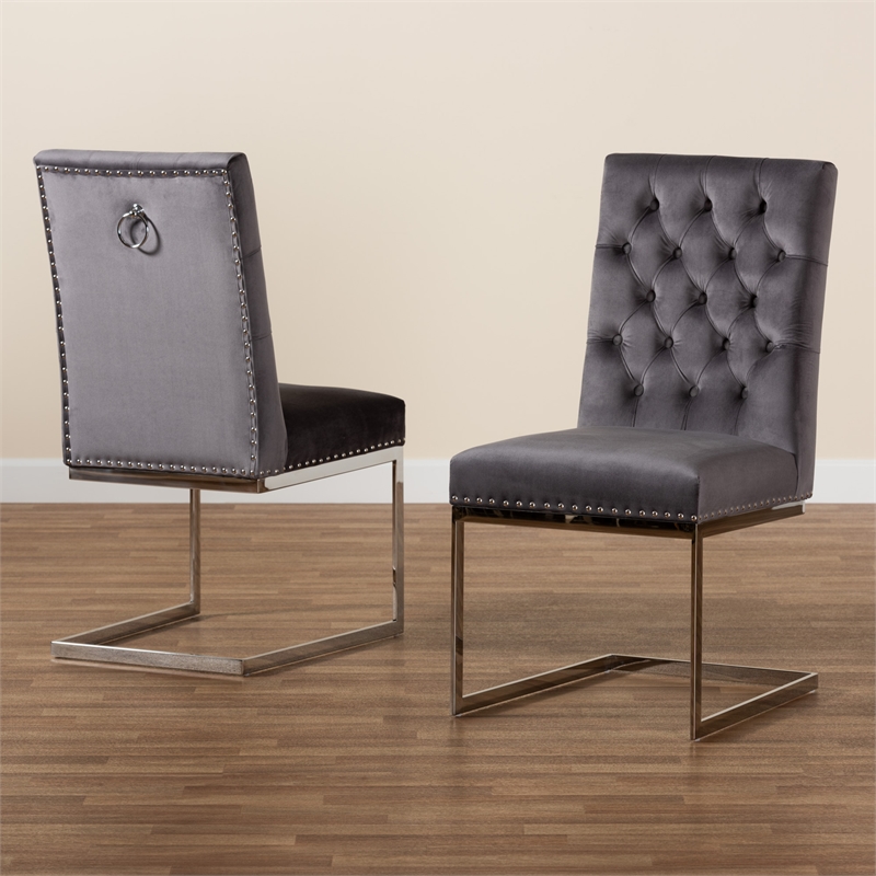 Pemberly Row 2-Piece Dining Chair Set with Gray Velvet Upholstery