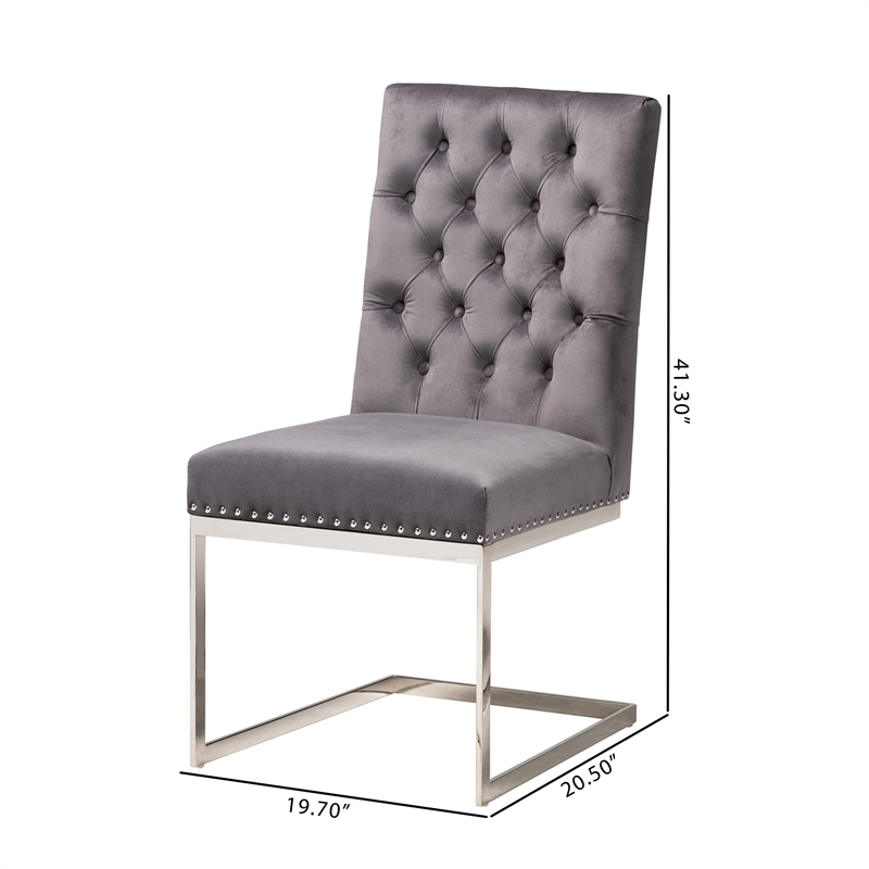 Pemberly Row 2-Piece Dining Chair Set with Gray Velvet Upholstery