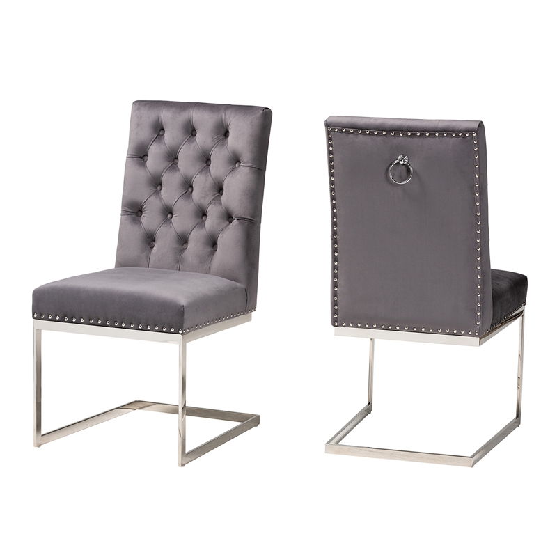 Pemberly Row 2-Piece Dining Chair Set with Gray Velvet Upholstery