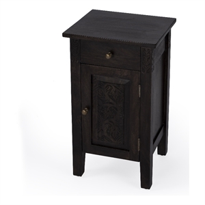 Pemberly Row Accent Table Solid Mango Wood with Hand-Carved Etching Brown
