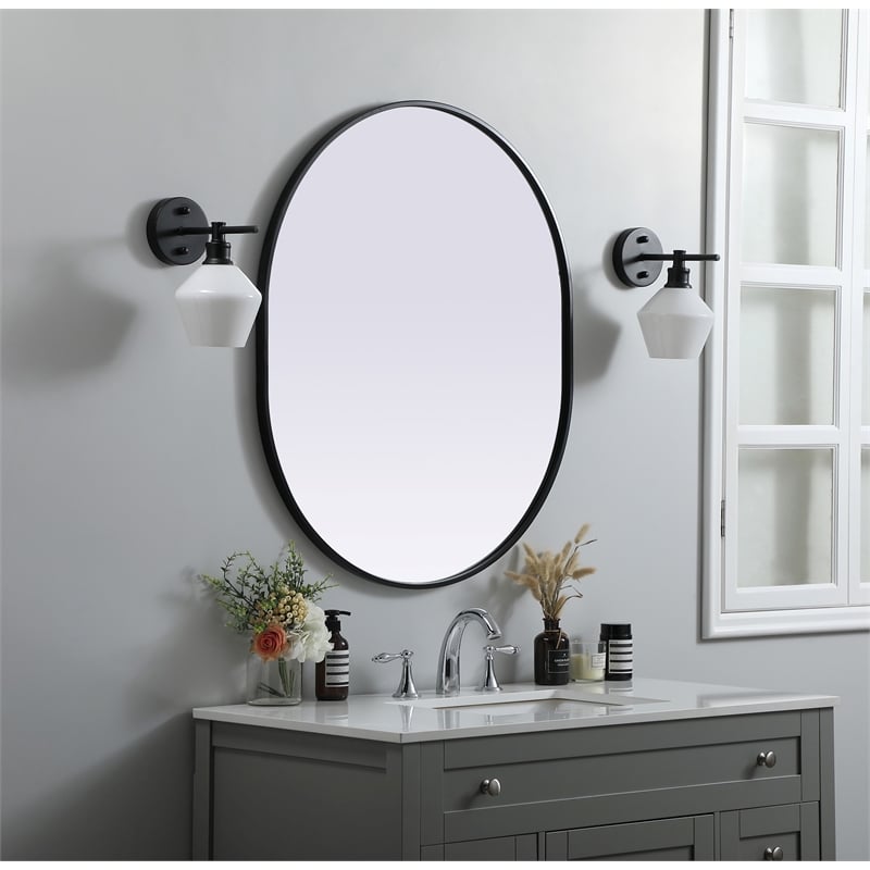 Pemberly Row Oval MDF Wood Mirror with Black Finish 30x36