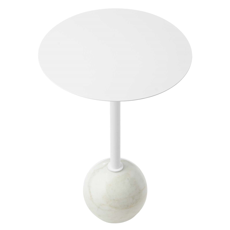 Pemberly Row Side Table Round Iron Metal and Marble White Finish