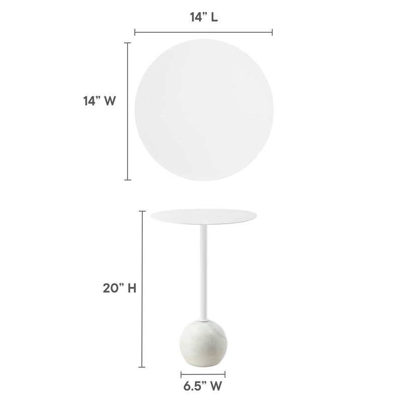 Pemberly Row Side Table Round Iron Metal and Marble White Finish