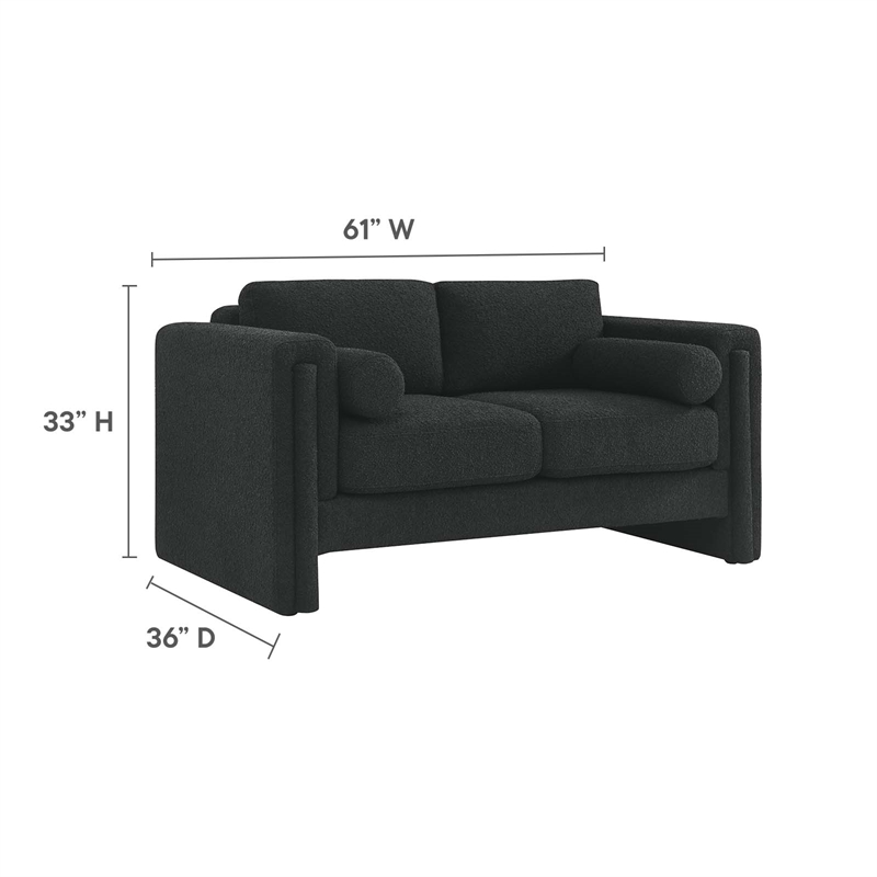 Pemberly Row Upholstered Boucle Fabric Loveseat with Pocket Coils in Black