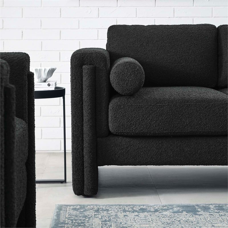 Pemberly Row Upholstered Boucle Fabric Loveseat with Pocket Coils in Black