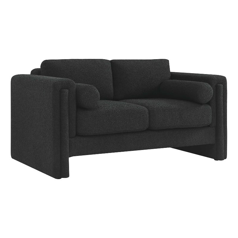 Pemberly Row Upholstered Boucle Fabric Loveseat with Pocket Coils in Black