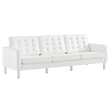 Pemberly Row Tufted Vegan Leather Sofa with Ottoman in White & Silver