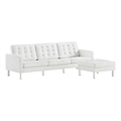 Pemberly Row Tufted Vegan Leather Sofa with Ottoman in White & Silver