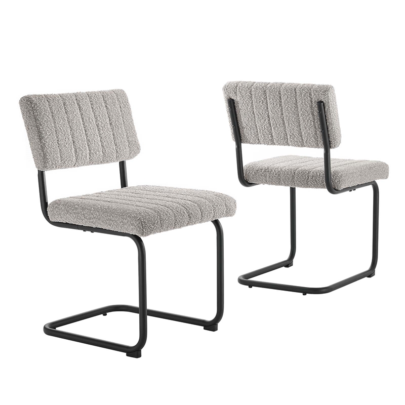 Pemberly Row Dining Side Chair Set of 2 with Boucle Fabric in Taupe