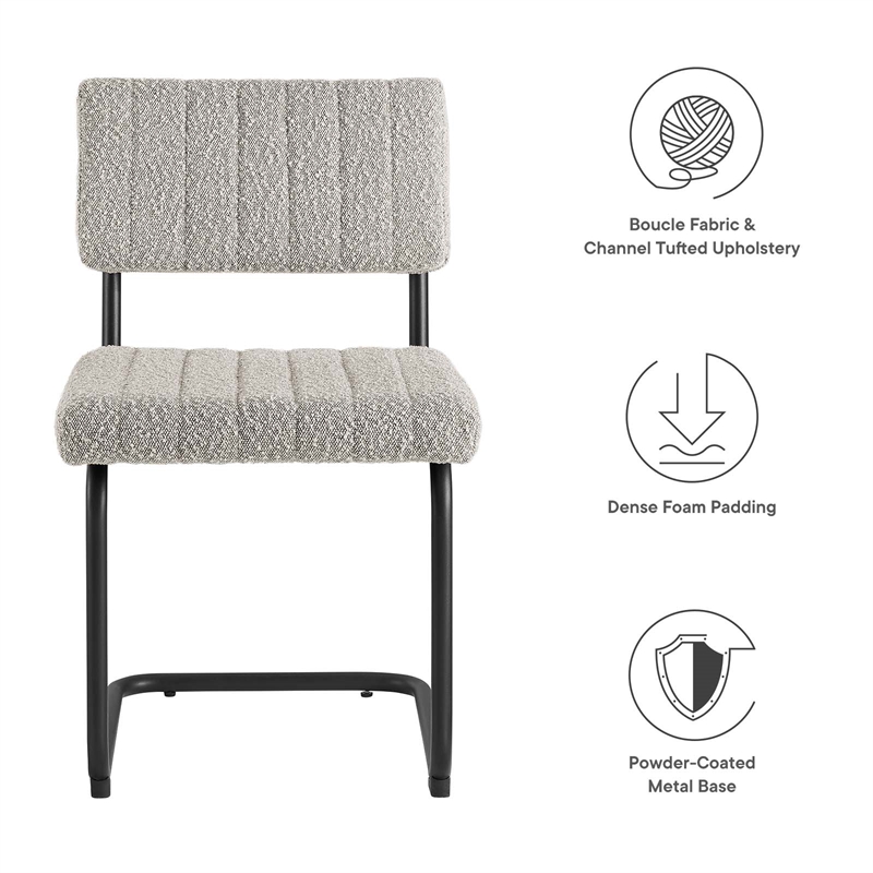 Pemberly Row Dining Side Chair Set of 2 with Boucle Fabric in Taupe