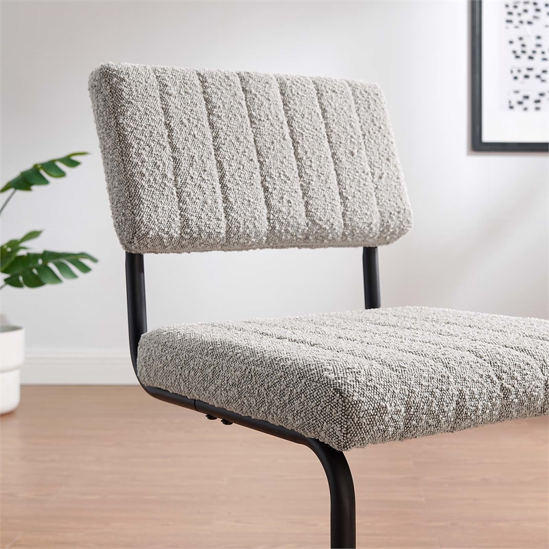 Pemberly Row Dining Side Chair Set of 2 with Boucle Fabric in Taupe