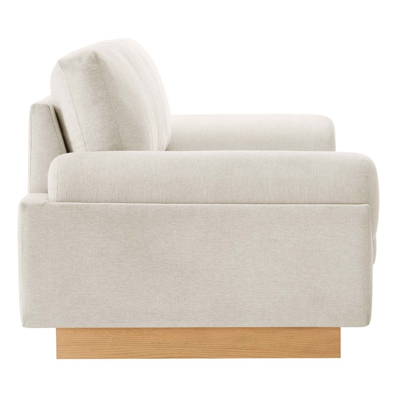 Pemberly Row Oasis Upholstered Fabric Sofa with Bolster Armrests in Ivory