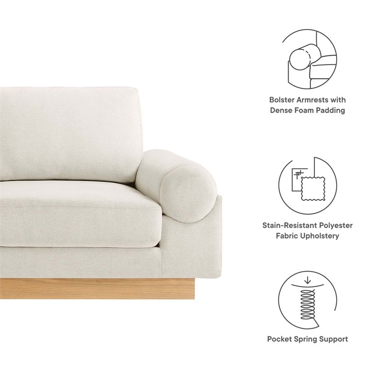 Pemberly Row Oasis Upholstered Fabric Sofa with Bolster Armrests in Ivory