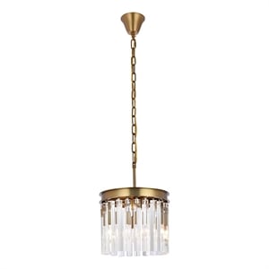 Pemberly Row 12&quot Modern Crystal Pendant Light in Satin Gold and Clear