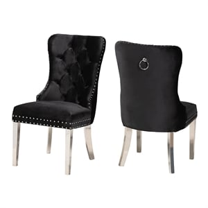 Pemberly Row 2-Piece Dining Chair Set with Velvet Upholstery in Black