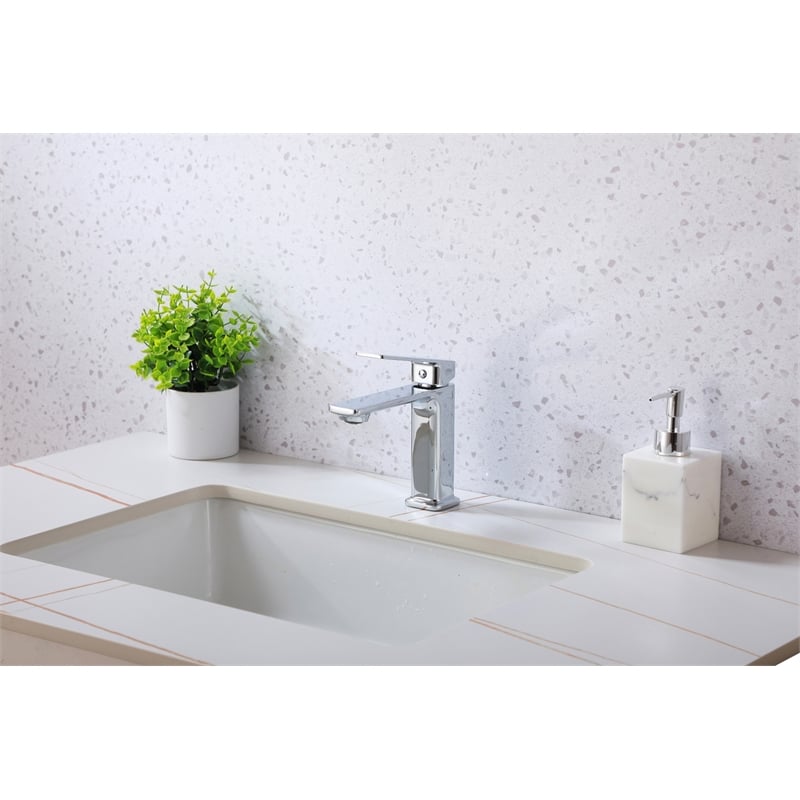 Pemberly Row Brass Single Hole Bathroom Faucet in Chrome with 20-in Supply Lines