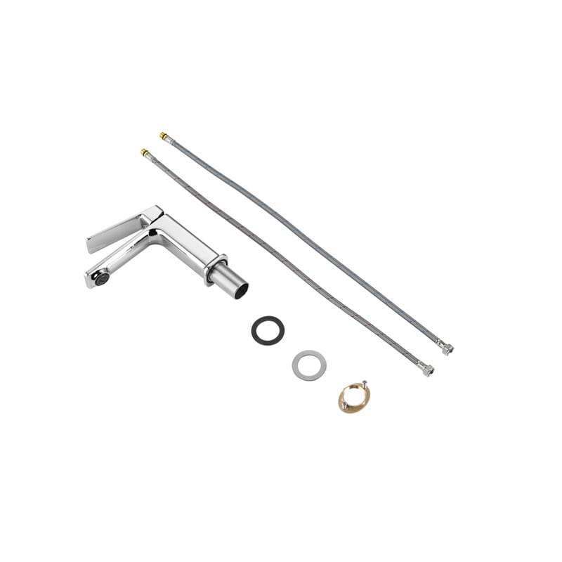 Pemberly Row Brass Single Hole Bathroom Faucet in Chrome with 20-in Supply Lines