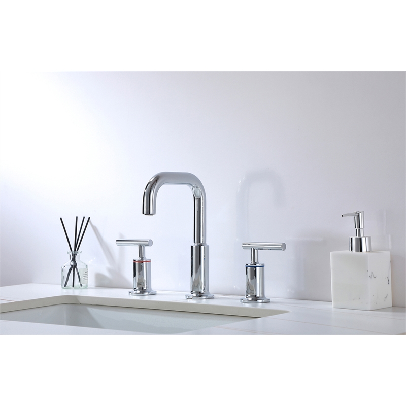 Pemberly Row Brass Double Handle Bathroom Faucet in Chrome