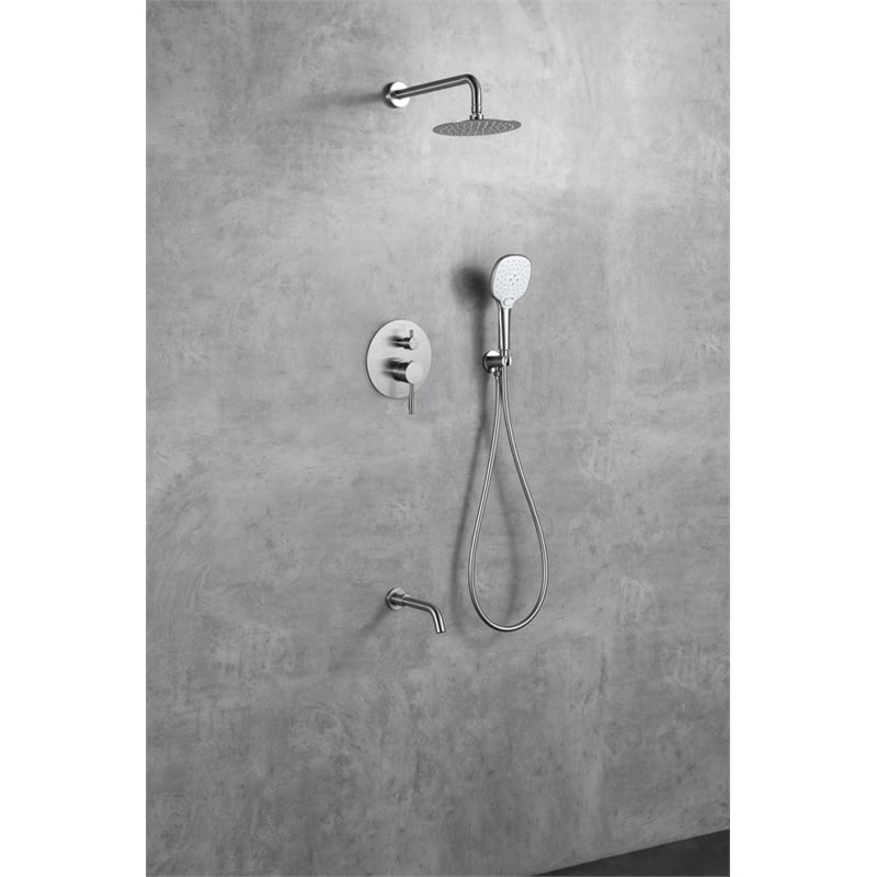 Pemberly Row Brass Shower and Tub Faucet in Brushed Nickel Finish