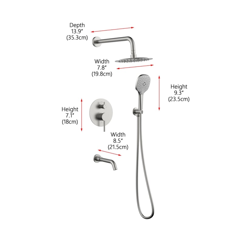 Pemberly Row Brass Shower and Tub Faucet in Brushed Nickel Finish