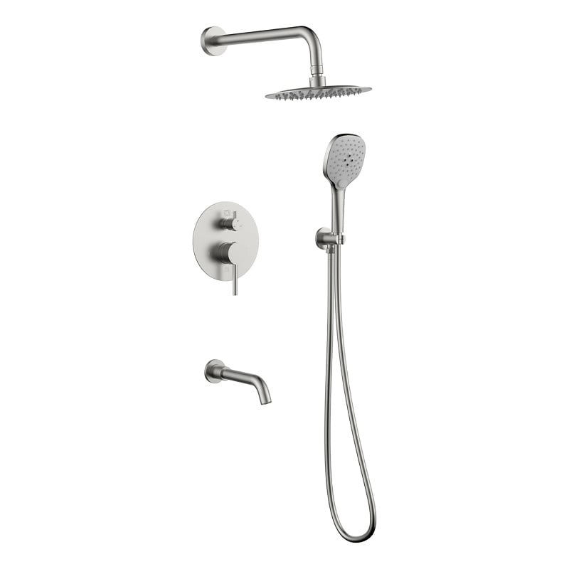 Pemberly Row Brass Shower and Tub Faucet in Brushed Nickel Finish