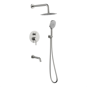 Pemberly Row Brass Shower and Tub Faucet in Brushed Nickel Finish