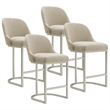 Pemberly Row Barrelback Counter Stool Set of 4 with Metal Base in Pewter/Oatmeal