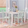 Pemberly Row 5-Piece Dining Set with White Table and Mint Chairs in Wood