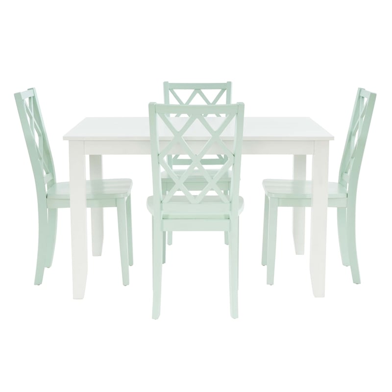 Pemberly Row 5-Piece Dining Set with White Table and Mint Chairs in Wood