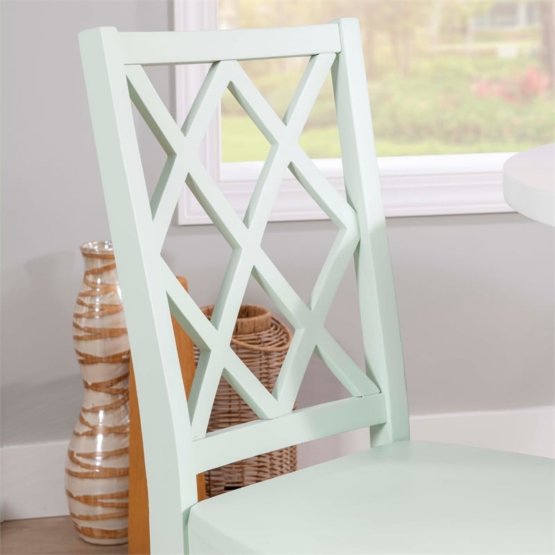 Pemberly Row 5-Piece Dining Set with White Table and Mint Chairs in Wood